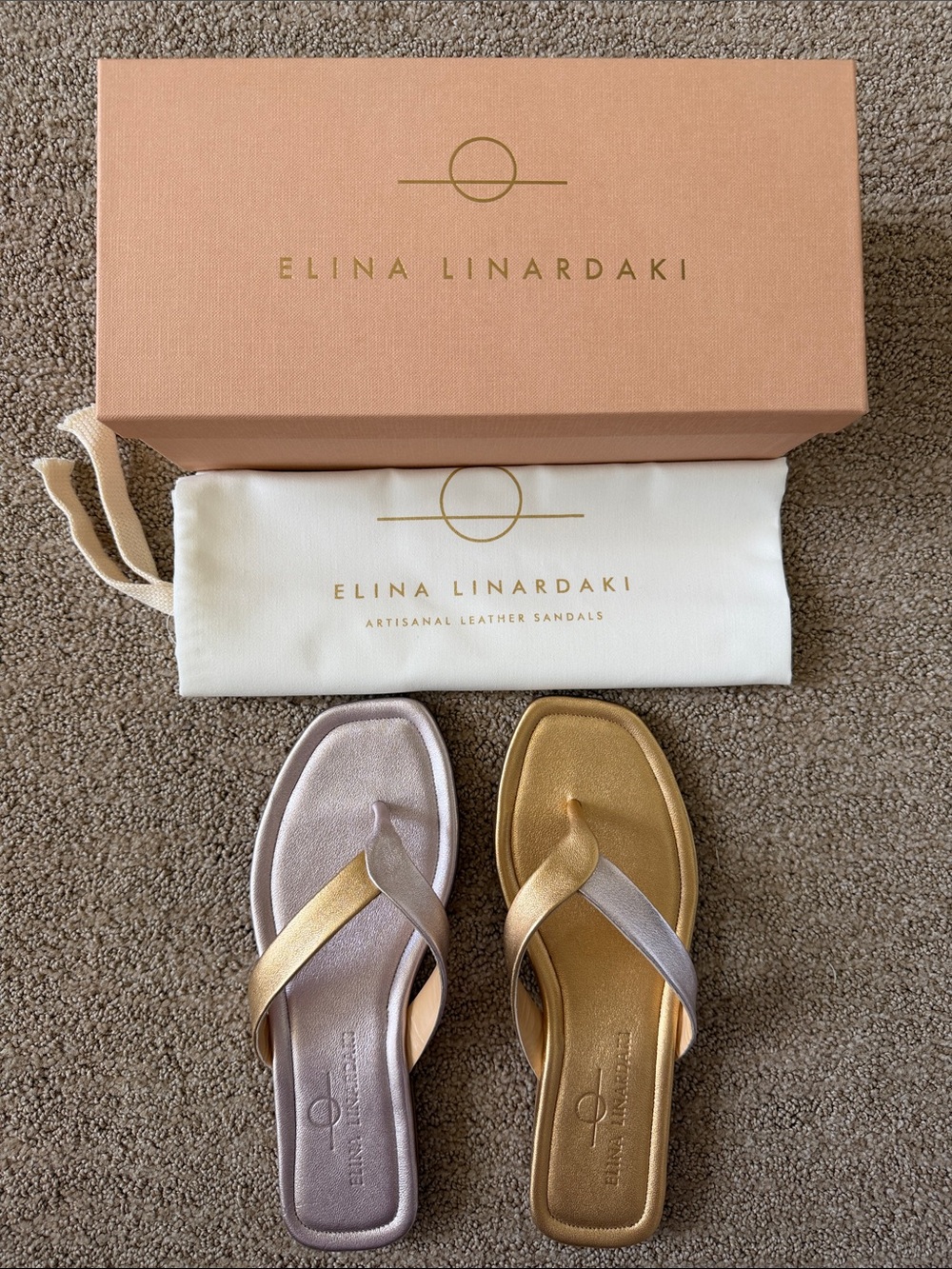 Elina Linardaki Metallic Gold & Silver Leather Sandals Size 38